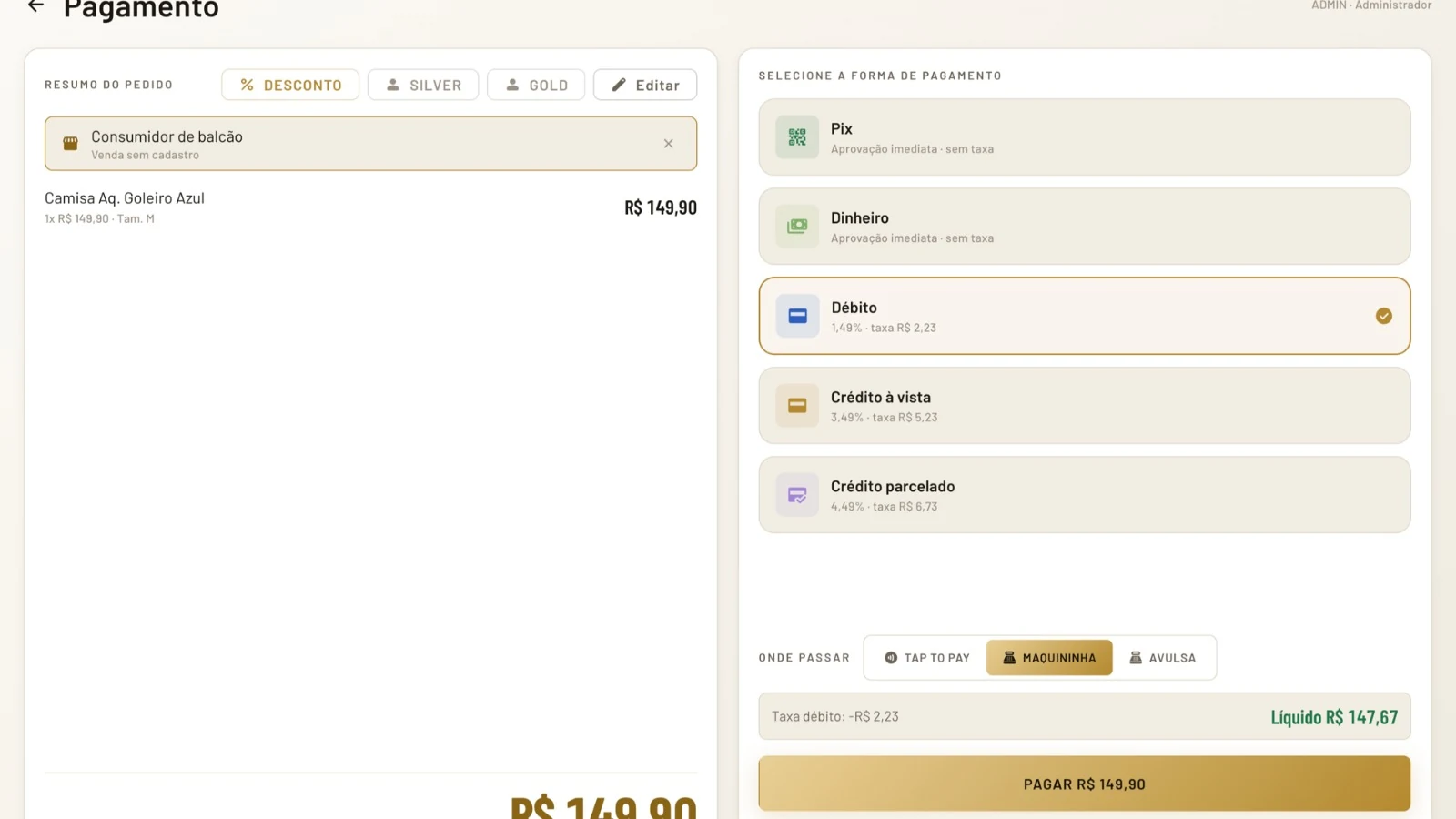Tela de pagamento do Persona PDV